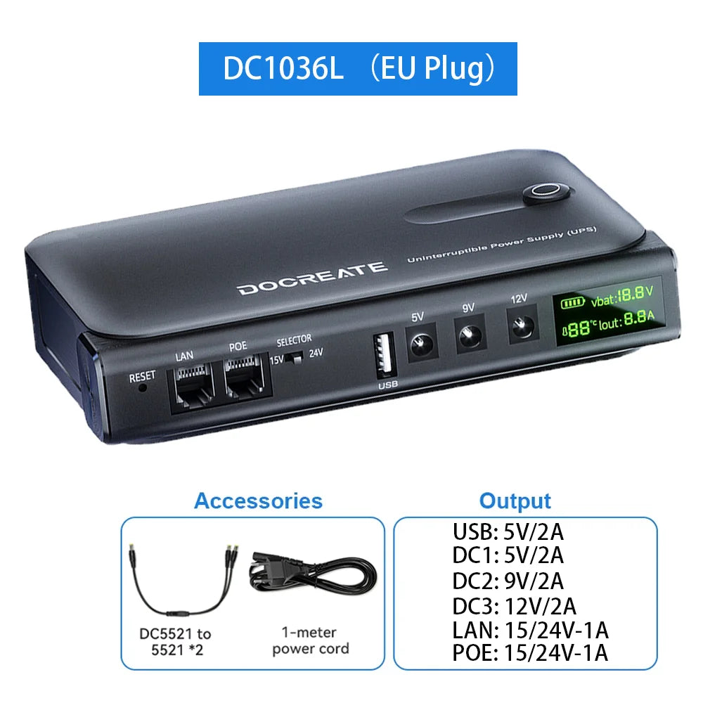 4×18650 DC UPS Backup Power Supply - 5V/9V/12V Router & Device Battery Backup