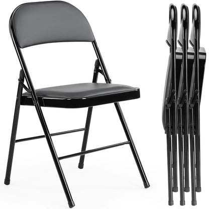 Leather Padded Folding Chairs – 4 Pack Sturdy Metal Rocking Dining Chairs for Living Room, Outdoor & Office
