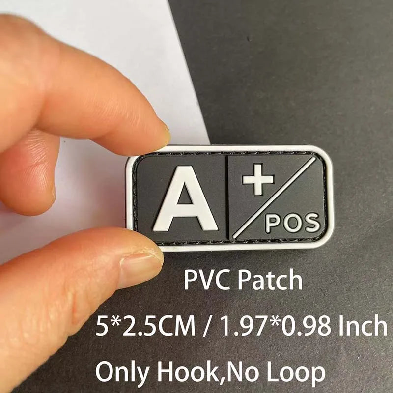 PVC Blood Type Hook Patch - A B AB O Positive Negative Military Tactical Badge for Backpack & Outdoor Gear