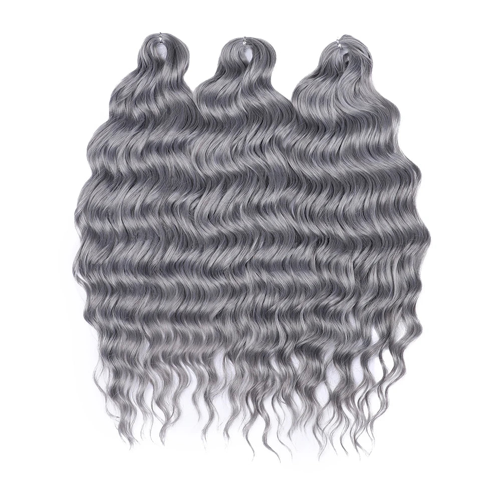 FASHION IDOL 24" Deep Wave Crochet Hair - 3-Piece Synthetic Water Wave Braiding Extensions, Ombre Rainbow Twist Hair