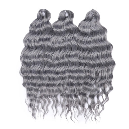 FASHION IDOL 24" Deep Wave Crochet Hair - 3-Piece Synthetic Water Wave Braiding Extensions, Ombre Rainbow Twist Hair