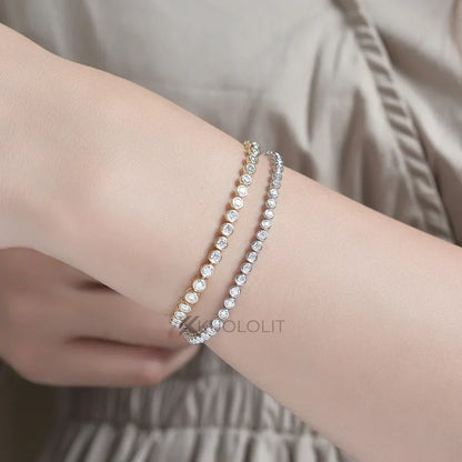 Kuololit Bezel Set Moissanite Tennis Bracelet – Solid 14K/10K/925 Silver, Round D VVS1 for Women, Engagement & Christmas Jewelry