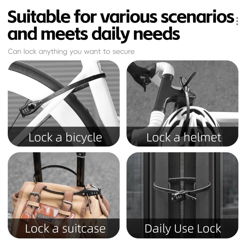 WEST BIKING Portable Bicycle Cable Lock – Zinc Alloy Adjustable Anti-Theft Password Lock for Bike, Motorcycle & Helmet Security