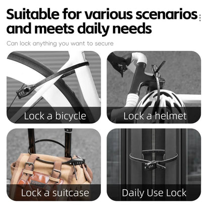 WEST BIKING Portable Bicycle Cable Lock – Zinc Alloy Adjustable Anti-Theft Password Lock for Bike, Motorcycle & Helmet Security