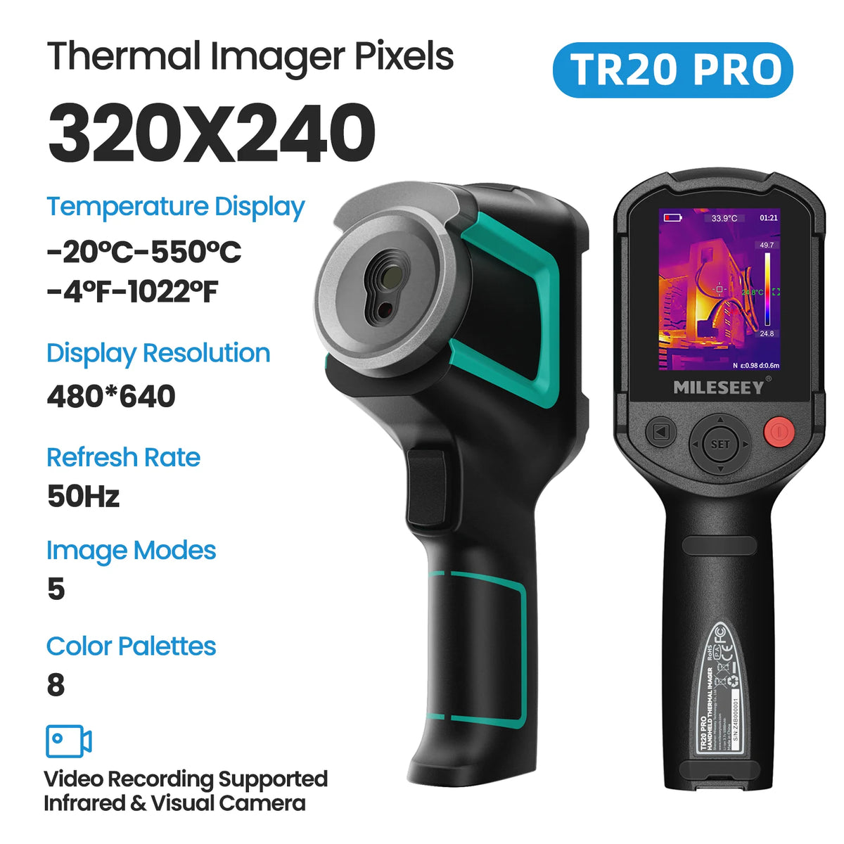 MILESEEY TR256E/B Thermal Imaging Camera - 320×240 Infrared Imager with Video Recording for Repair, PCB & Termite Detection