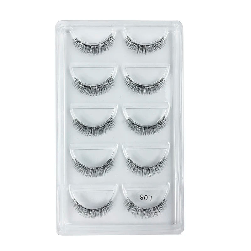 5 Pairs Manga Style Cosplay False Eyelashes – Soft Natural Short Mink Strip Lashes with Clear Band