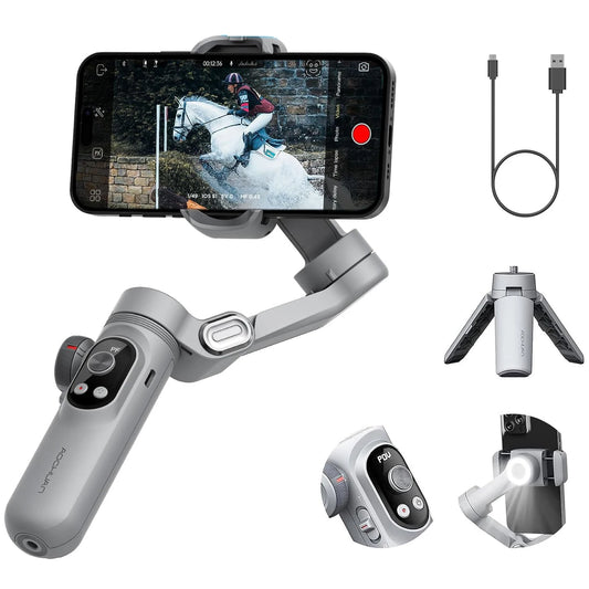 Handheld 3-Axis Gimbal Stabilizer – Smart X Pro for Smartphones, Wireless Charging, OLED Display, LED Light & Focus Wheel