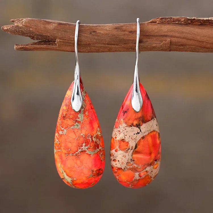 Bohemian Natural Stone Geometric Earrings - Luxury Emperor Stone Pendant Jewelry for Women