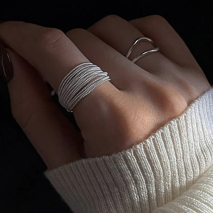 Gold & Silver Irregular Wave Ring — Handmade Geometric Adjustable Jewelry for Women