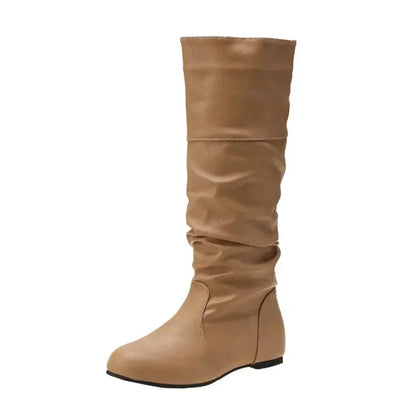 Women’s Mid-Calf Cowboy Boots – Flat Western Style Faux Leather Spring Autumn Shoes 35–43