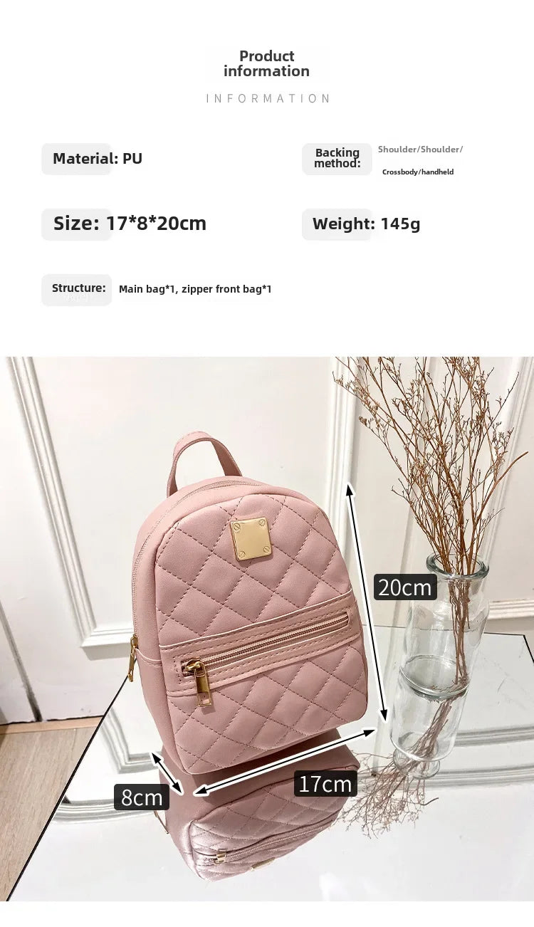 2024 K-Style Quilted Embroidered Small School Backpack for Girls - Western-Inspired Ladies' Bag