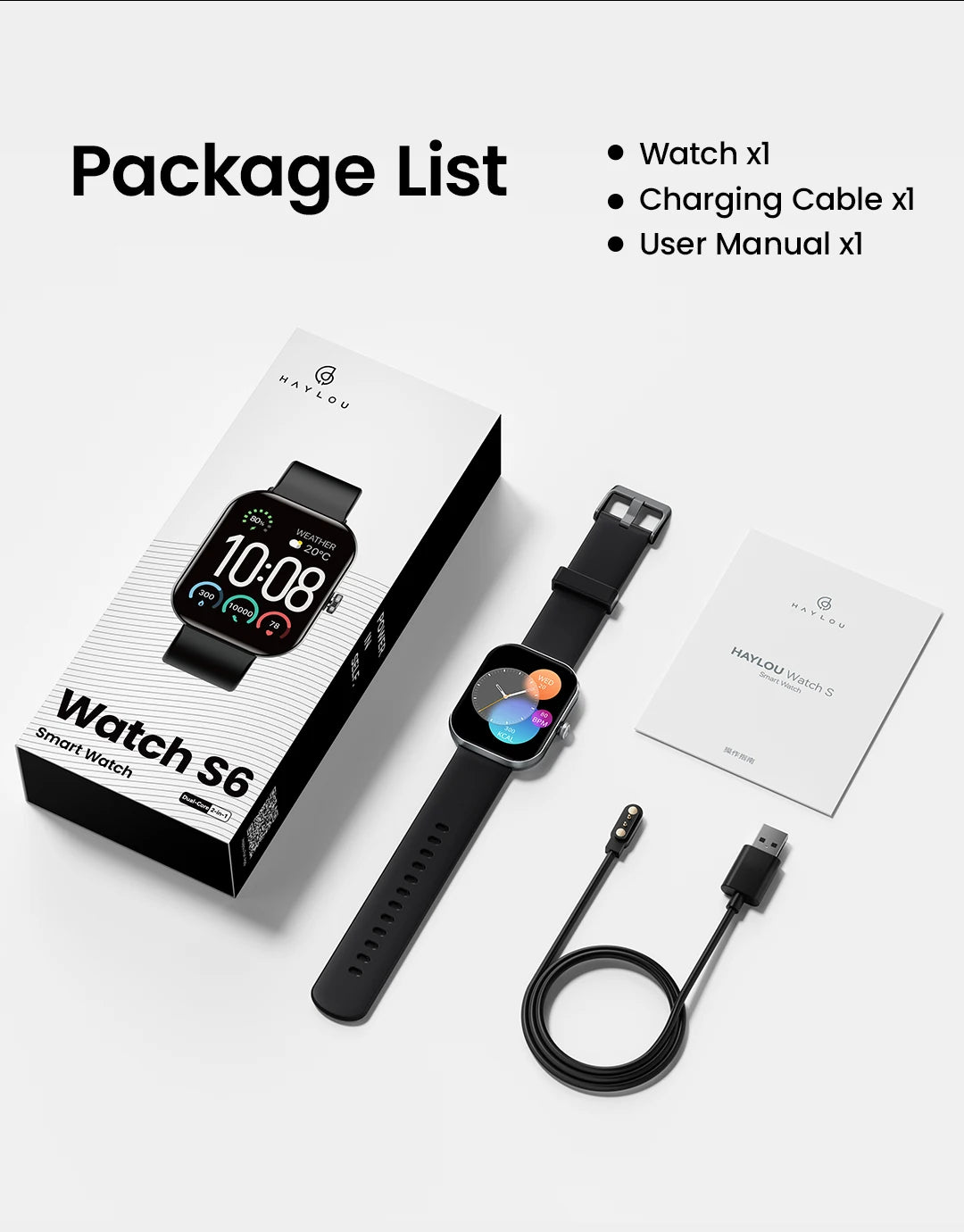 HAYLOU Watch S6 Smartwatch — 2.01" HD Display, Bluetooth Voice Calls, IP68 Waterproof Fitness Tracker