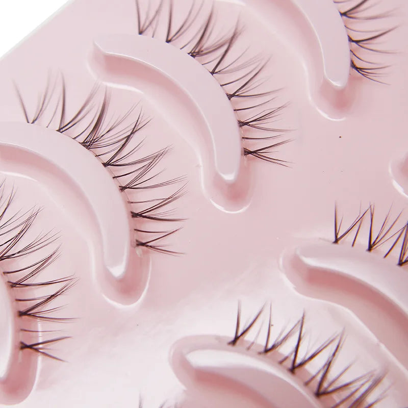 Manga Lashes 5 Pairs – Anime Cosplay Faux Mink Short Full Strip Lashes, Korean Natural Look, Clear Band Soft Eyelash Extensions