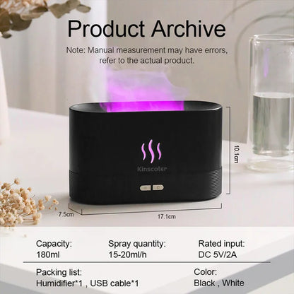 Kinscoter Ultrasonic Cool Mist Maker - Aroma Diffuser Air Humidifier with LED Essential Oil Flame Lamp - Difusor Fogger