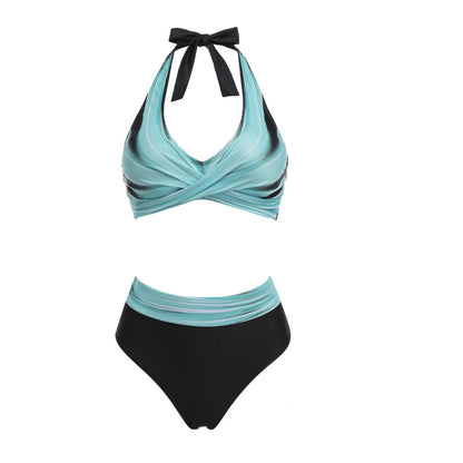 Floral Colour Block High Waist Bikini – Women's Two-Piece Swimsuit Teen Beachwear 2024 Trend
