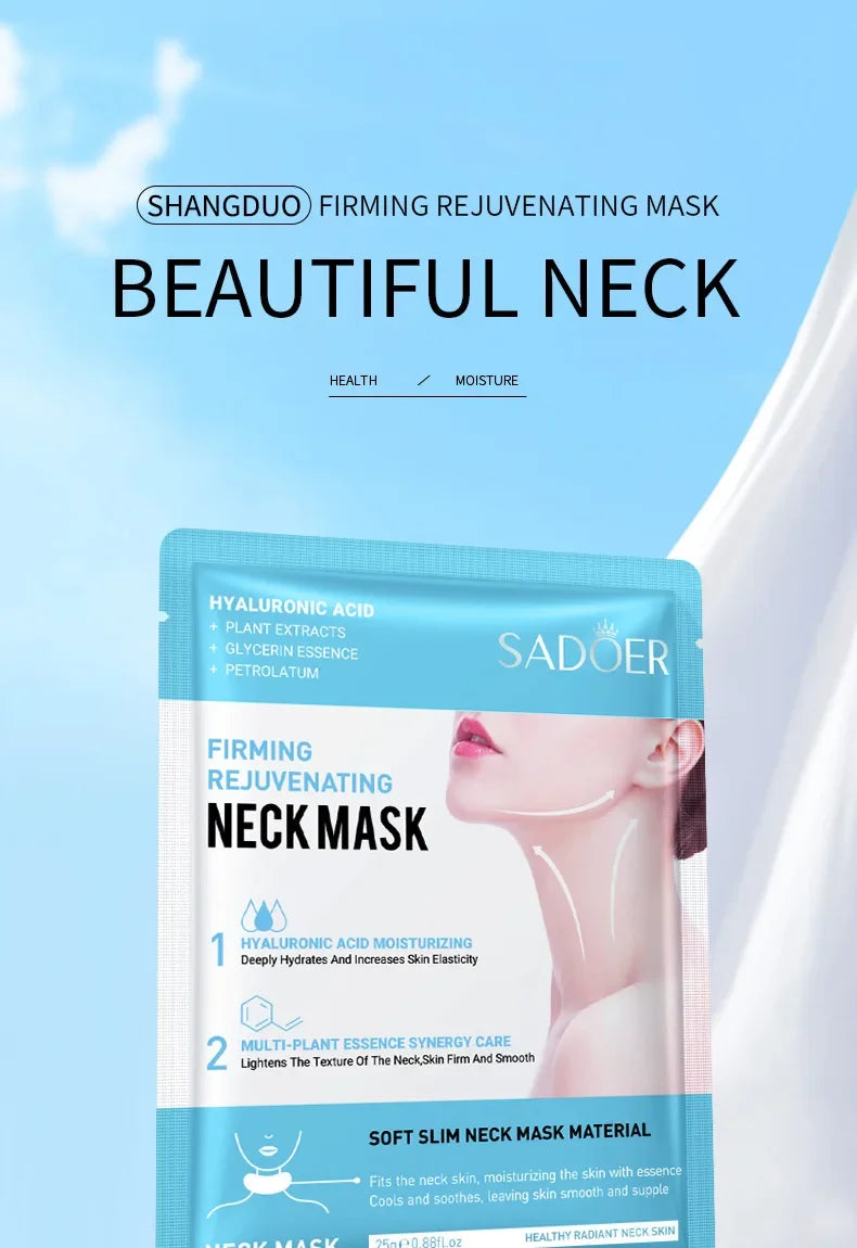 10pcs SADOER Hyaluronic Acid Neck Masks – Collagen Firming & Moisturizing Skincare for Neck