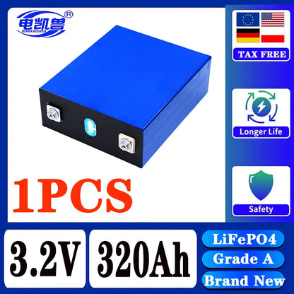 320Ah LiFePO4 3.2V Rechargeable Battery — 8000 Cycles for DIY 12V/24V/48V Caravan, Marine & Solar Energy Systems