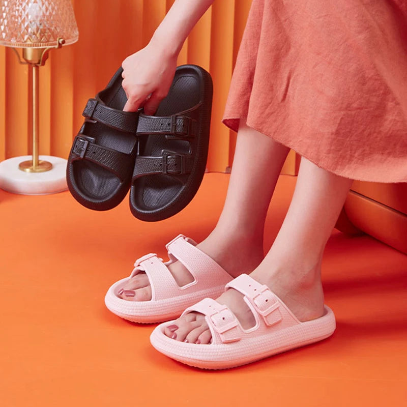 Thick Platform Cloud Slippers Women - Fashion Buckle Soft Sole Pillow Slides Sandals for Summer Beach, Non-Slip Flip Flops
