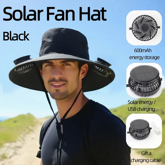 Men’s Quick-Dry Bucket Hat – Large Sun Hat with USB Rechargeable Solar Fan for Hiking, Camping & Fishing