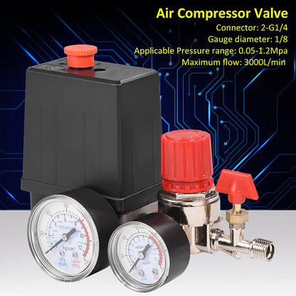 Air Compressor Pressure Switch Control Valve with Gauges - Small Regulator for Air Compressor Pressure Management