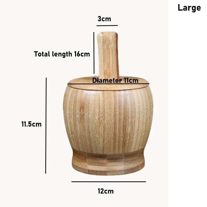 Traditional Bamboo Mortar & Pestle Set – Garlic, Herb & Spice Grinder for Kitchen Crushing and Mashing