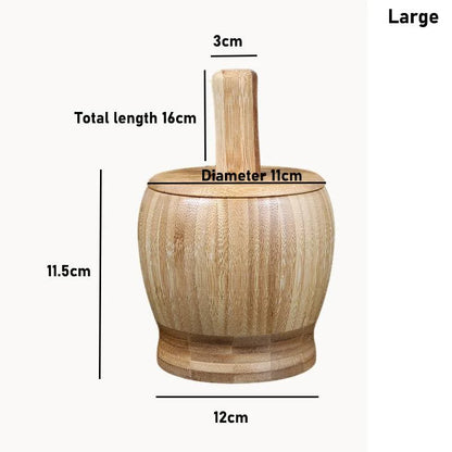 Traditional Bamboo Mortar & Pestle Set – Garlic, Herb & Spice Grinder for Kitchen Crushing and Mashing