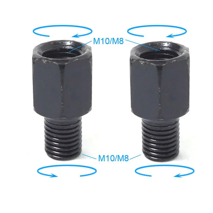 Pair Black Motorcycle Mirror Adapters M10 & M8 – 8mm/10mm Rearview Mirror Conversion Bolts, Left & Right Thread