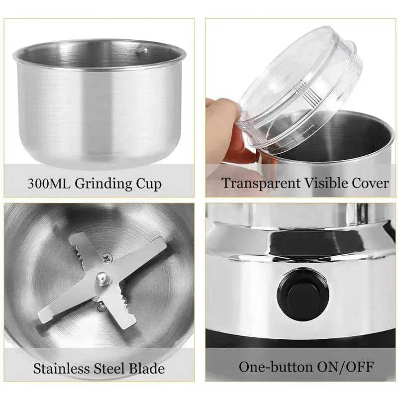 4-Blade Electric Grain & Coffee Grinder - Multifunctional Nut, Bean & Spice Chopper