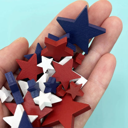 Patriotic Mini Wooden Stars Decorations (30/60pcs) – Red Blue White 1-3cm 4th of July Independence Day DIY Ornament Craft Supplies