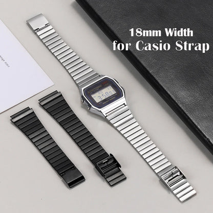 18mm Stainless Steel Watchband for Casio F-91W – Compatible with SGW400, F91W, F84, F105/108/A158W/168, AE1200/1300 Vintage Steel Wrist Bracelet