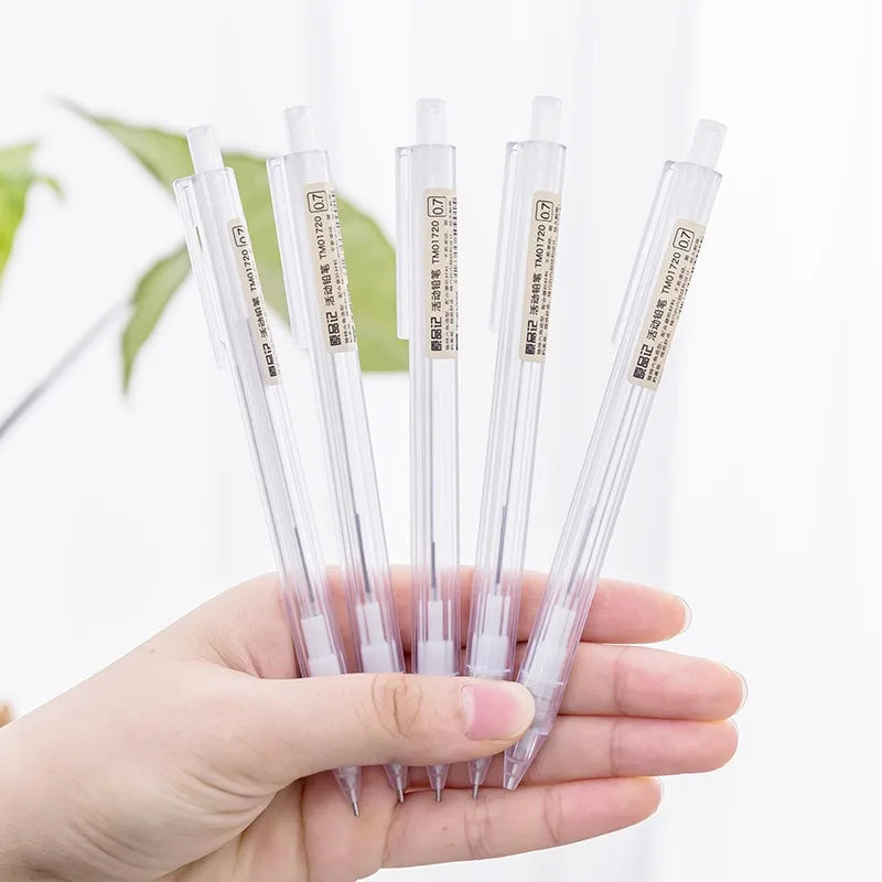 5-Piece White Mechanical Pencil Set - 0.5mm and 0.7mm Automatic Pencils for School and Office Supplies