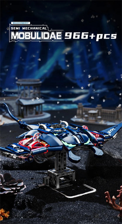 Mechanical Sea Animal Building Blocks Toy – Whale Shark, Octopus, Piranha & Manta Ray with Motor and Lights for Kids