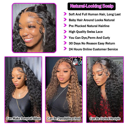 250% Density Deep Curly 13x6 HD Lace Frontal Wig – Glueless Deep Wave Human Hair Lace Front Wig, Ready to Wear
