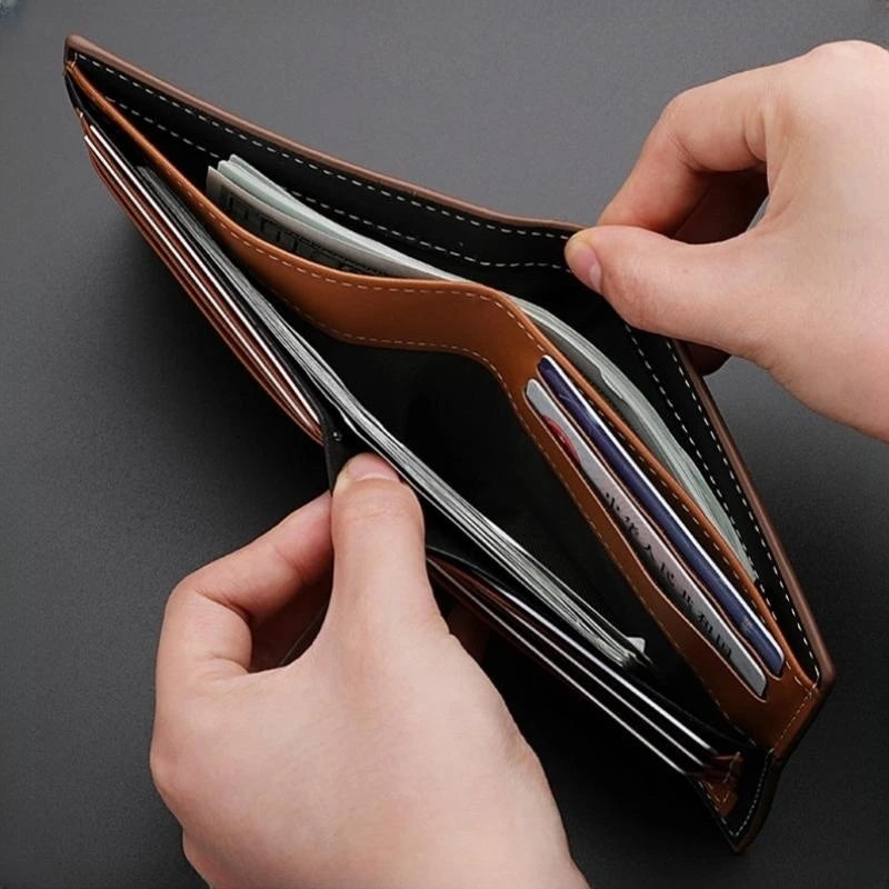 Men's Stripe Wallet - High-Quality Leather Multi-Function ID and Credit Card Holder with Two-Fold Money Clip and Coin Purse
