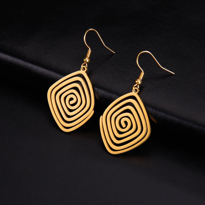 Skyrim Irregular Spiral Swirl Drop Earrings – Gold Stainless Steel Geometric Earrings for Women Trend Jewelry Gift