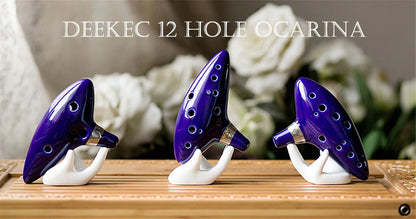 12 Tone Alto C Ocarina – Ceramic Musical Instrument with Songbook, Neck Cord & Carry Bag, Blue