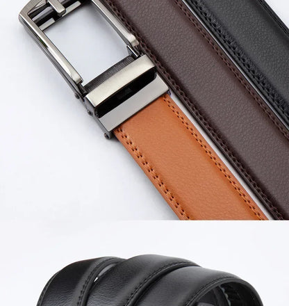 Men’s Classic Leather Belt – Trendy Two-Layer Cowhide with Alloy Automatic Buckle for Business & Casual Wear