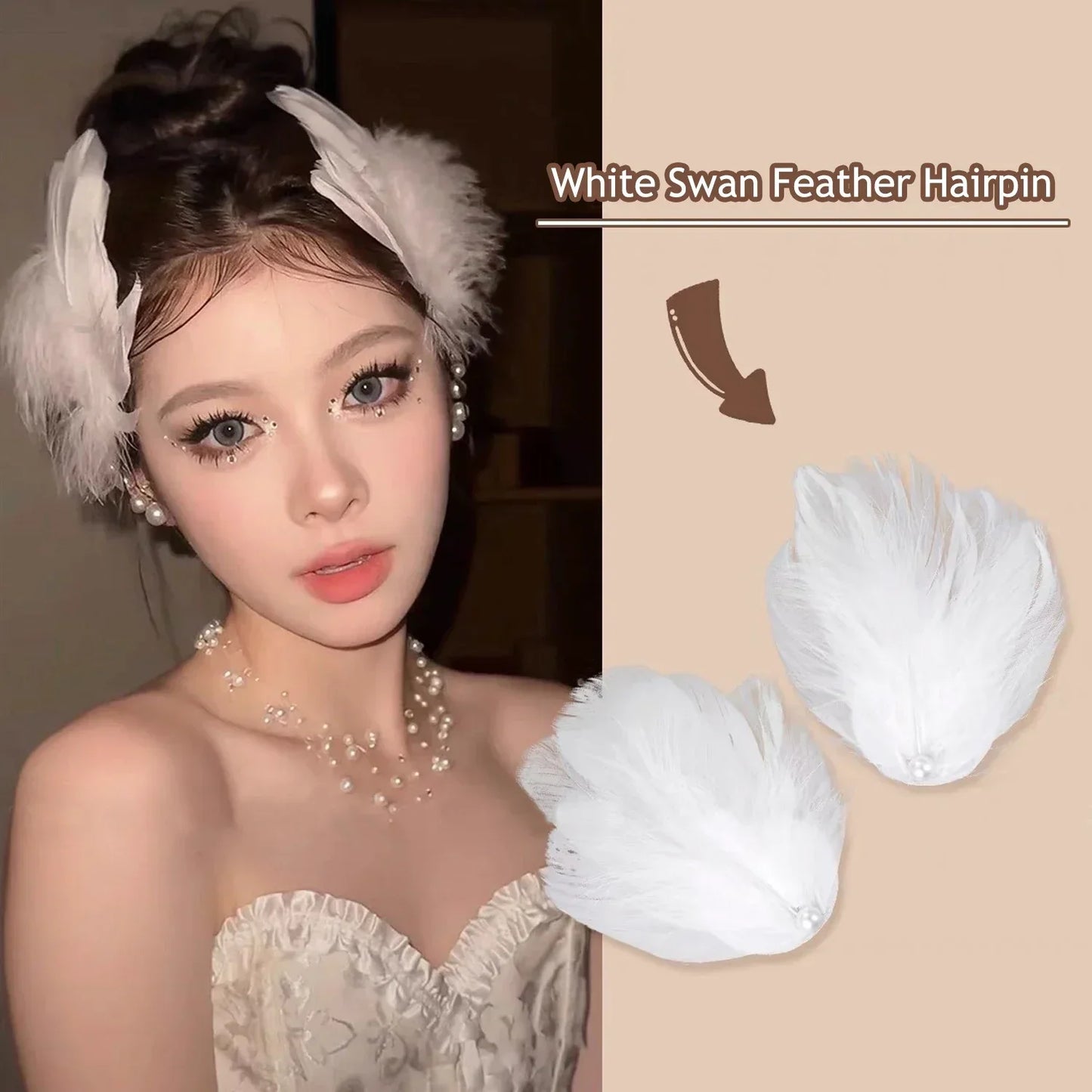 White Swan Feather Hairpin – Ballet Style Side Clip with Faux Pearl for Girls, Party & Stage Performance Accessories