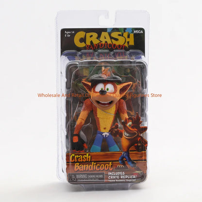 NECA Crash Bandicoot Action Figure with Crate Replica Model Toy - Collectible Game Character Display Figure