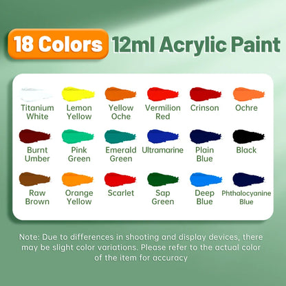Vibrant Acrylic Paint Set – 12/18/24/36 Colors (12ml) for Paper, Wood, Canvas, Rock, Ceramic, Clothes & DIY Art