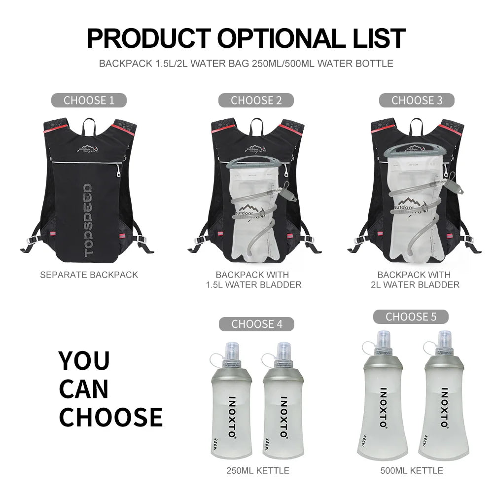 INOXTO 5L Trail Running Backpack - Ultra-Light Hydration Vest for Marathon & Cycling with 1.5L/2L Water Bag