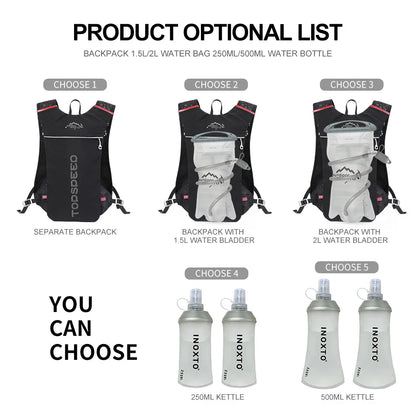 INOXTO 5L Trail Running Backpack - Ultra-Light Hydration Vest for Marathon & Cycling with 1.5L/2L Water Bag