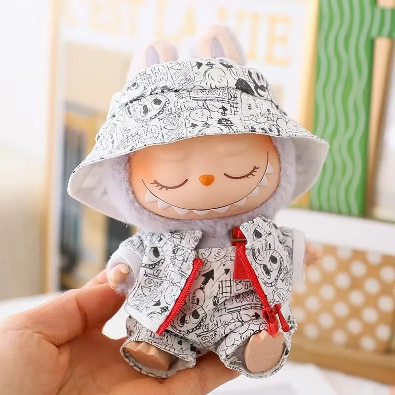 Ropa Labubu Clothes Set for 15/17cm V1/V2 Plush Dolls – Hooded Sweatshirt & Pants | Doll Outfit Accessories & Kid Toy Gift