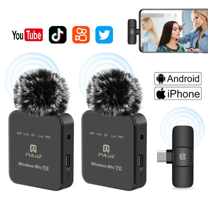 PULUZ Wireless Lavalier Microphone – Portable Mini Mic for iPhone & Android, Audio/Video Recording & Live Broadcast