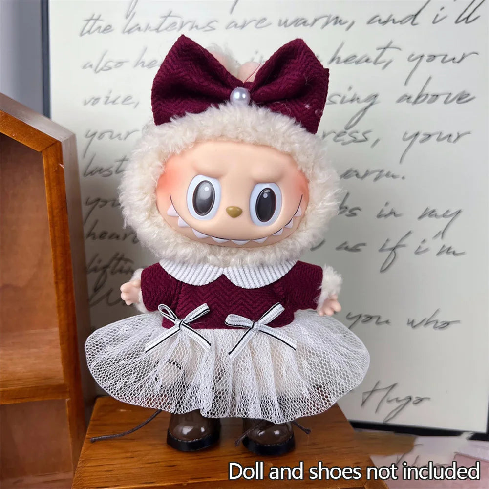 17cm Mini Plush Doll Clothes — Kpop EXO Labubu Idol V1 V2 Outfit Set with Sweater & Headband, Doll Accessories Gift