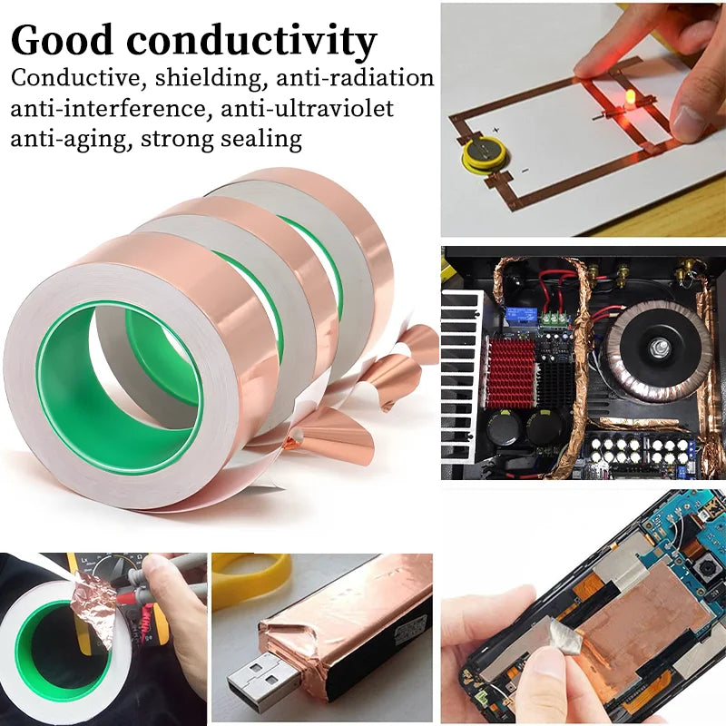 DIY Copper Foil Tape – Double-Sided Conductive Adhesive for EMI & Anti-Static Electrical Circuit Repair