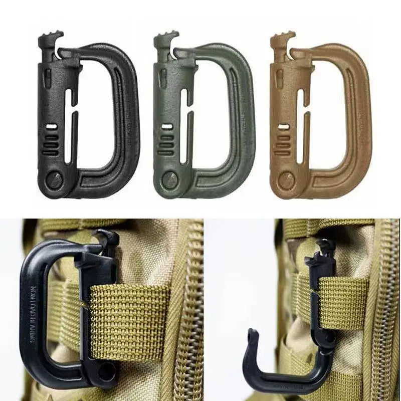 Outdoor GRIMLOC Molle Carabiner: D-Locking Plastic Clip Snap Buckle Keychain - ITW Fastener for Bag Attachment