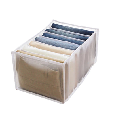 7-Grid Jeans Storage Box — Closet & Wardrobe Drawer Organizer for Clothes, Pants, and Socks Separation