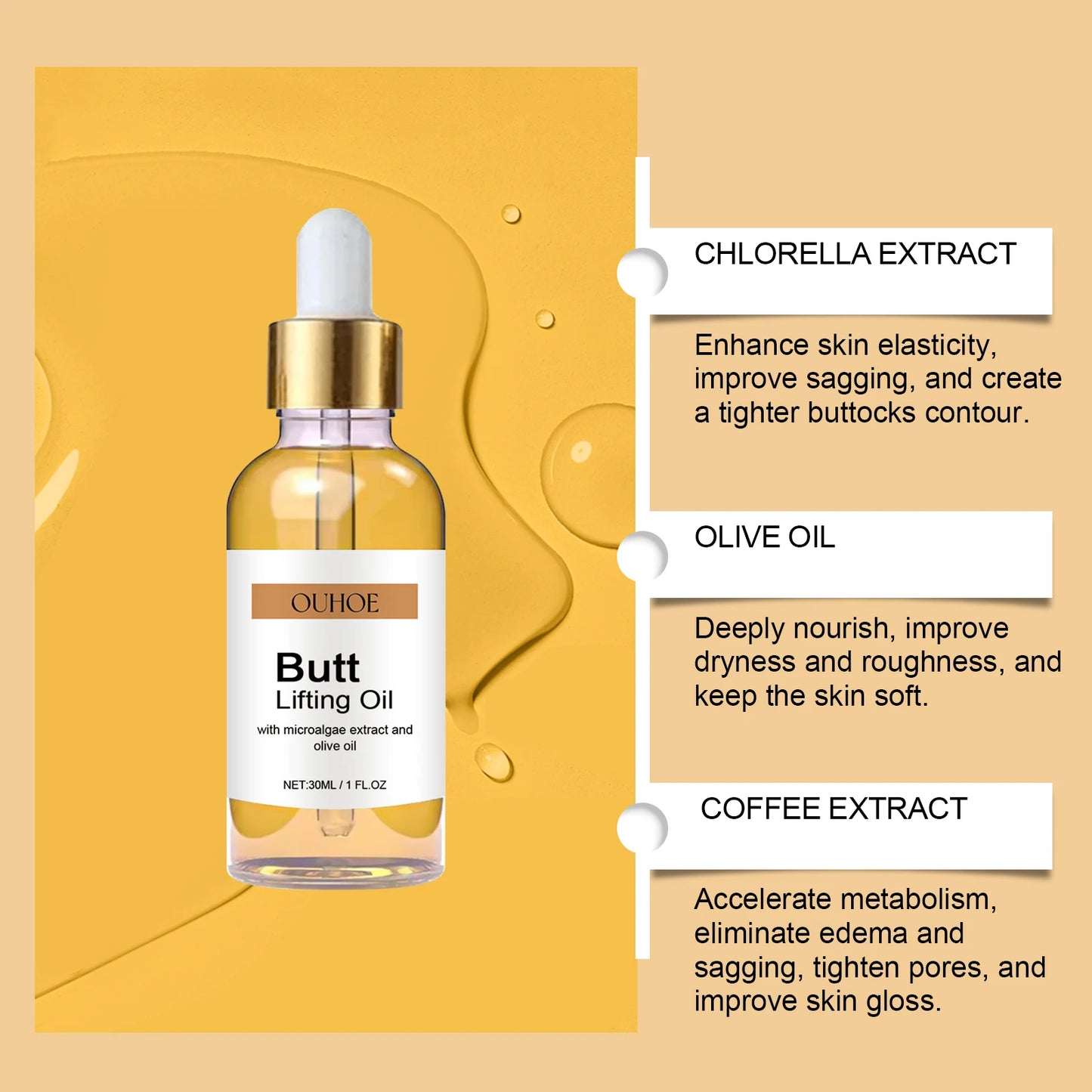 Hip Firming Body Oil - Nourishing Massage Oil for Skin Moisture & Elasticity Care