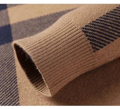 Luxury Men’s Knitted Wool Pullover – Autumn Winter O-Neck Striped British Casual Sweater